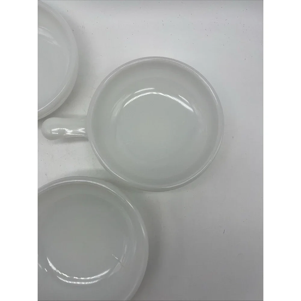 Vintage Glasbake Soup Bowls White Milk Glass Handled Crocks, Set of 3 With Lids